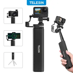 TELESIN Power Grip 35.4" Extension Selfie Stick Handler for Phone GoPro Mirrorless Camera Waterproof Large Capacity Battery Charger Bank for  DJI Osmo Action 5Pro 4 3 GoPro Hero 13 12 11 10 9 Insta360  Akaso iPhone Android