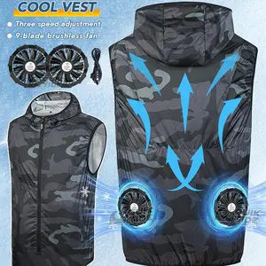 Summer Cooling Air Conditioning Work Clothes with Hood and Fan, Sleeveless Jacket with 3 Speed Nine-Blade Fan, Perfect for Outdoor Work and Activities