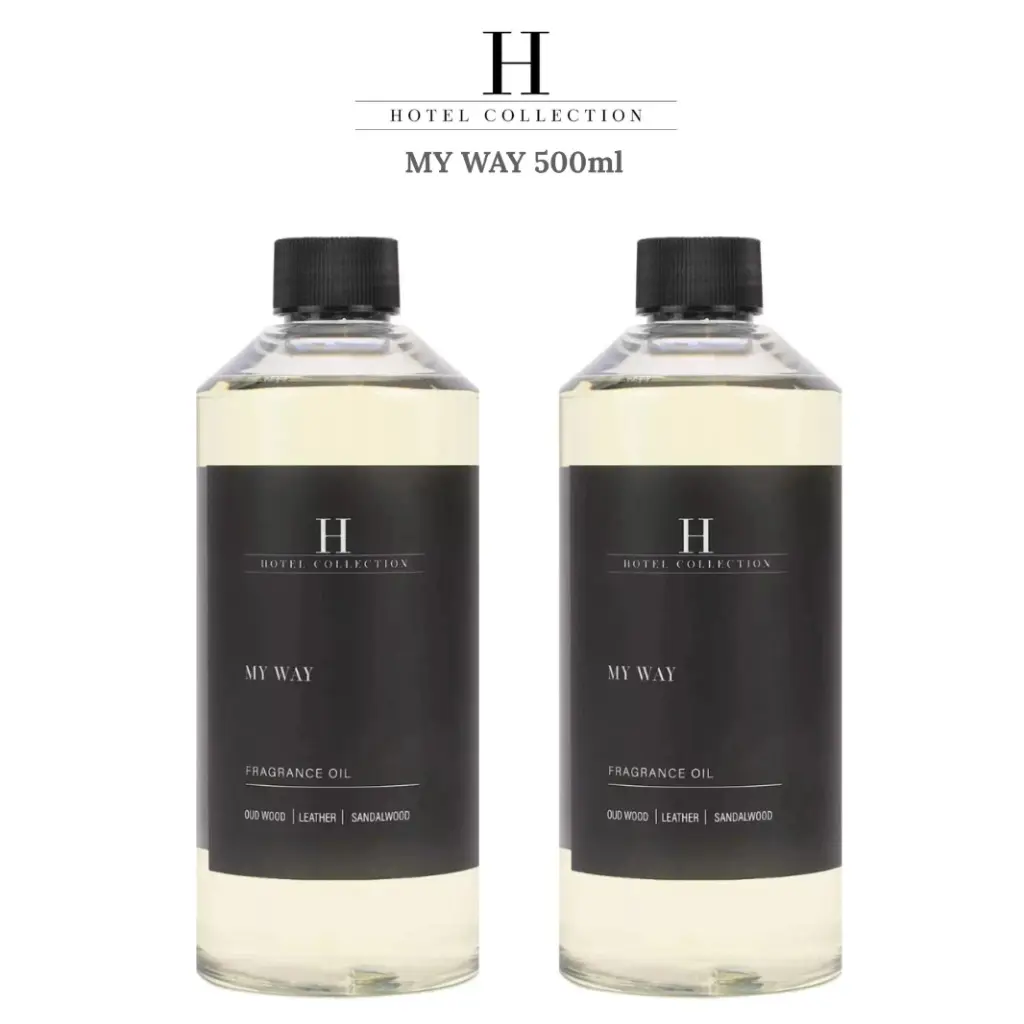 Hotel Collection My Way Essential Oil Scent - Luxury Hotel Inspired Aromatherapy Scent Diffuser Oil - Lush Sandalwood Warm Virginia Cedar & Beautiful Iris - 500 mL Freshener Fragrance Scented Perfume Bottle - Hypoallergenic Cruelty Free Vegan Paraben Free