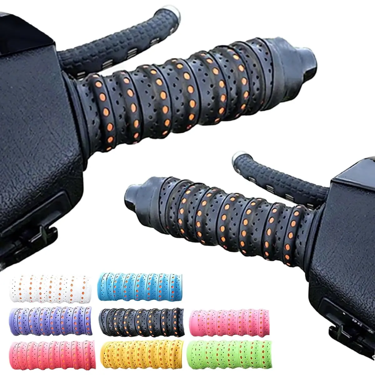 4Pcs Ergonomic Anti-Slip Soft Silicone Handlebar Tape for Cycling Bikes, Tennis Rackets, Fishing Poles - 3.6Ft Durable Wrap-Around Grip with Air Vent Holes, Black, Pickleball Paddle Handle, Handlebar-Mounted Handlebar Tape