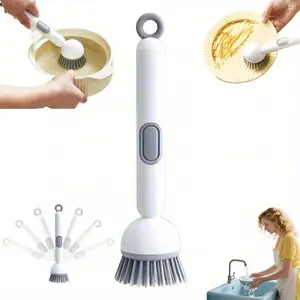 Multi-functional dishwashing brush - 6-in-1 dishwashing brush, equipped with a detergent dispenser, adjustable angle, and a rotating scrub brush, suitable for kitchen items such as pots, pans, tableware, etc. This kitchen cleaning brush also features a wa