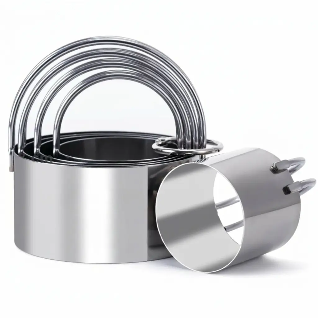 5-Piece Round Biscuit Cutter Set with Handle – Stainless Steel Cookie Cutters for Baking Dough, Cake & Pastry – Durable Professional Baking Tools