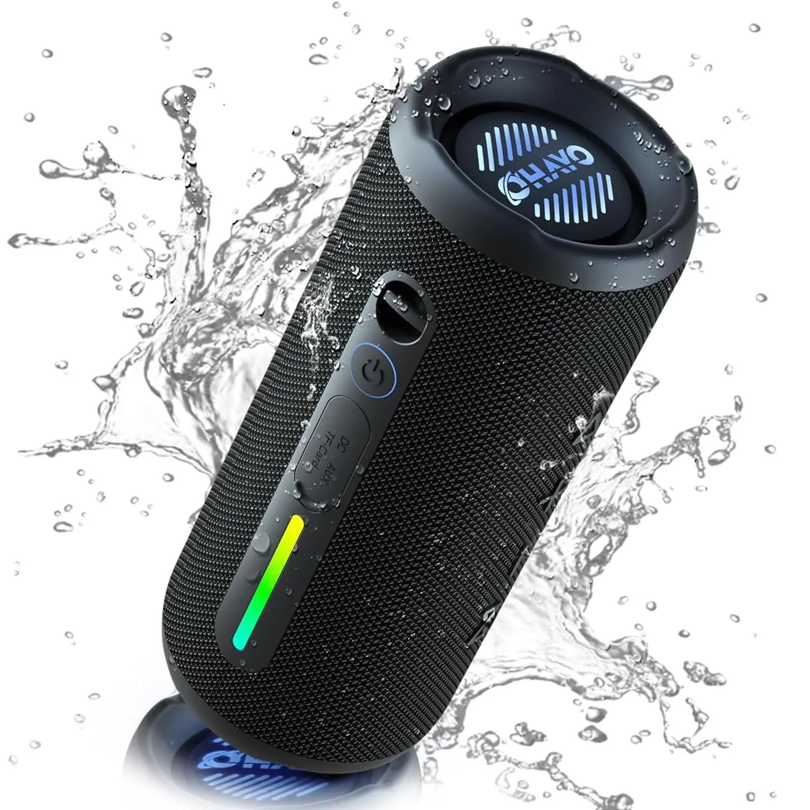 OHAYO Portable Bluetooth Speaker - 24W Loud Stereo Audio, Active Extra Bass, IPX7 Waterproof, BT5.3, RGB LED Light, AUX, TF-Card, USB-C, Dual Pairing, for Home & Outdoor Use, Compatible with Smartphones, PC, Laptop (Ideal for Father's Day, Christmas Day)