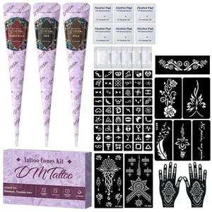 Henna Tattoo Kit, Natural Plant-Based Temporary Tattoos, Waterproof and Smudge-Proof, Includes Templates and Tools, Complete Set, Waterproof Realistic Tattoos