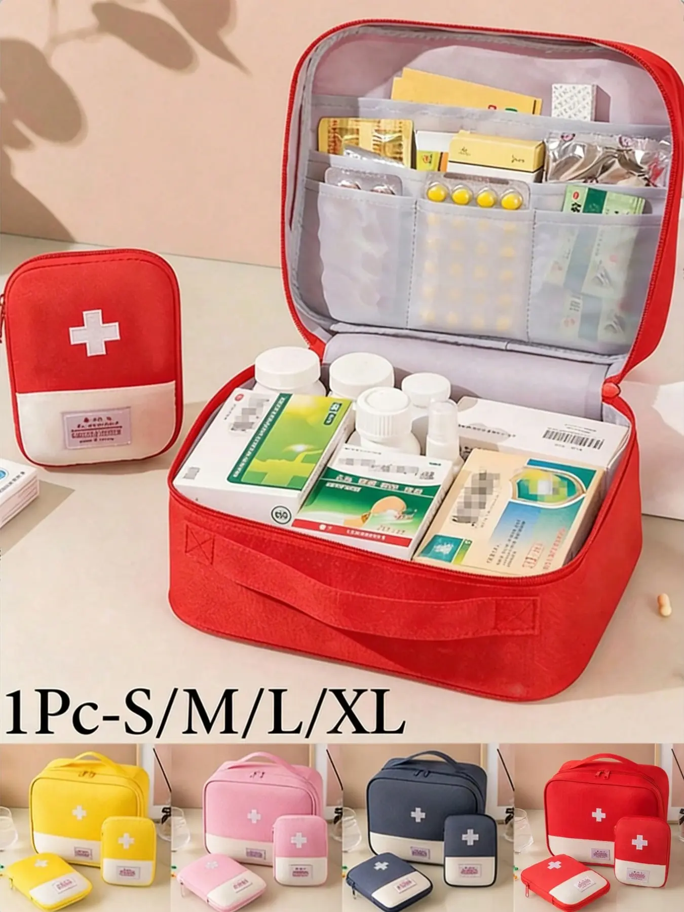 Red portable medical first aid kit, available in three sizes: M, L, XL, large first aid kit medicine storage bag, printed with a cross pattern, travel medical storage bag, Emergency Kit