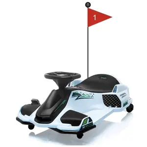 12V Kids Drift Car, Electric Go-Kart w/45W Motor, 5 MPH Variable Speed, Music, LED Lights, USB, Safety Alarm