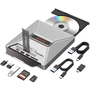External CD DVD Drive for Laptop, 7 in 1 Portable CD Player DVD Burner with M.2 NVMe/USB 2.0 Interface and SD/Micro SD Card Slot, Ultra-Slim Disk Drive Optical for Windows/Mac OS/Linux/Vista