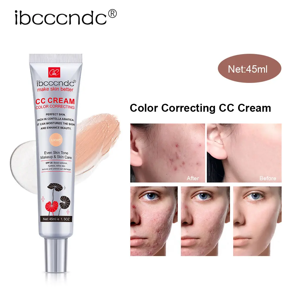 Ibcccndc Color Correcting CC Cream Foundation - 45ml Light Natural Finish, Long-Lasting Moisturizer, Hydrating Acne Concealer with SPF Sun Protection, Makeup for Dark Skin, Flawless Skin Finish, Makeup Cream, Spf Makeup