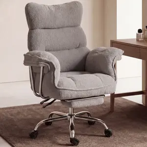 Summervibes Dowinx Big and Tall Office Chair, Ergonomic Desk Chair with Thick Cushion, Wide Seat & Armrests Computer Gaming Chair,High Back Reclining Teddy Fleece Criss Cross Chair with Foot Rest