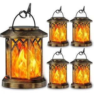 4 Pack Solar Lanterns Outdoor Waterproof, Upgraded Flickering Flame Solar Lantern Lights, Auto On/Off Lanterns Decorative Outdoor, Outdoor Hanging Lantern for Yard Garden Table Decor (Bronze )