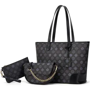 Women's Lightweight Leather Multi-Functional Floral Bag - 3-Piece Set with Compartments, Shoulder Handbag for Travel, Work, Multi Functional Bag