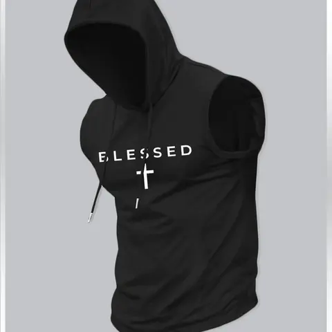 Men's Fashion Hooded Sports Vest, Sleeveless Sports Top, Sleeveless Gym Tops, Sleeveless Exercise, Casual Summer Wear, Casual Gym Vests, Moderate Fabric Thickness, Fitted Style, Ideal for Outdoor Activities