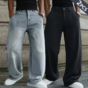 Clean Gent men's plain basic washed jeans, fashionable and comfortable street style, casual straight trousers, suitable for daily wear, suitable for all seasons, retro jeans