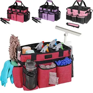Wearable cleaning bag with foldable compartments handles and shoulder straps for cleaning tools suitable for cleaners and housekeepers