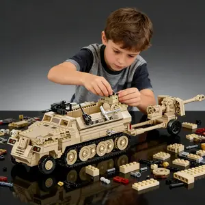 500pcs Half-Track Armored Vehicle Building Blocks Set, Tank Model with Soldier Figures, Desktop Collection for Tank Enthusiasts