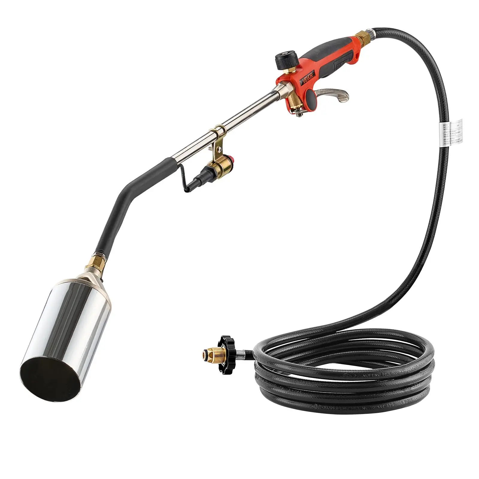 VEVOR Pro-Grade Propane Weed Torch Tool Kit, 2400000 BTU High-Power Metal Nozzle, Brass-Alloy Steel Heavy-Duty Blow Torch, 10 ft Hose, Adjustable Flame, Turbo Trigger Push Button Igniter for Weed Control, Ice Removal