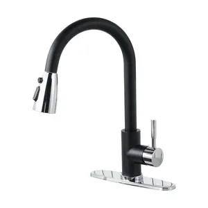 WOWOW Black and Chrome Kitchen Faucet with Sprayer, Stainless Steel Kitchen Sink Faucet High Arc Utility Sink Faucet 1 or 3 Hole