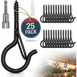 Screw Hooks for Outdoor String Lights - 25-Pack Windproof Heavy Duty Q Hangers - 2.2" Black Screw in Ceiling Hooks for   Bird Feeders Patio Decor & Christmas Decorations