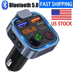 Multifunctional car FM transmitter with ambient light, Bluetooth player，BASS hands-free car MP3 player, wireless Bluetooth car charger with dual USB ports, suitable for Gift Outdoorfun