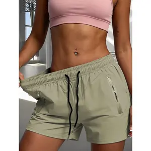 Women's lightweight breathable drawstring zipper pocket sports and casual shorts Multi color optional loose fit plus size fitness running five point casual pants Side pocket letter printed versatile casual shorts for daily commuting