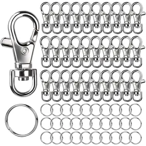 60 count Metal Swivel Snap Hooks and Key Rings, 30 count Small Lobster Claw Keychains Clasps and 30 count Key Chain Ring for  Clip, Key,  Making, Art Crafts,