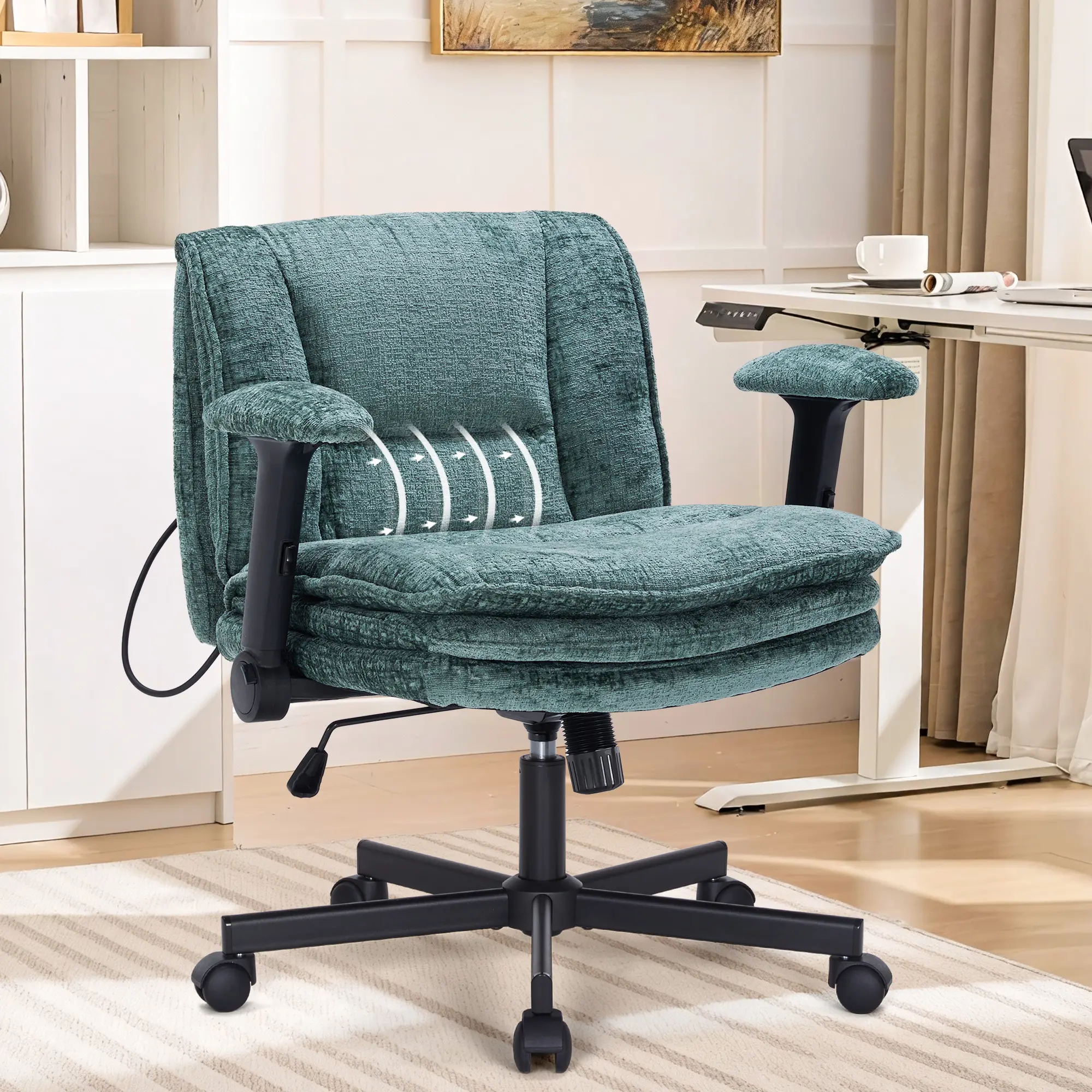 Criss Cross Office Chair with Wheels, Flip-Up Arms, 3-Layer Memory Foam Cushion, 360° Swivel, Dynamic Airbag Lumbar Adjust & Ergonomic Support – Wide Seat Desk Chair for Home Office, Living Room, Criss Cross Chair