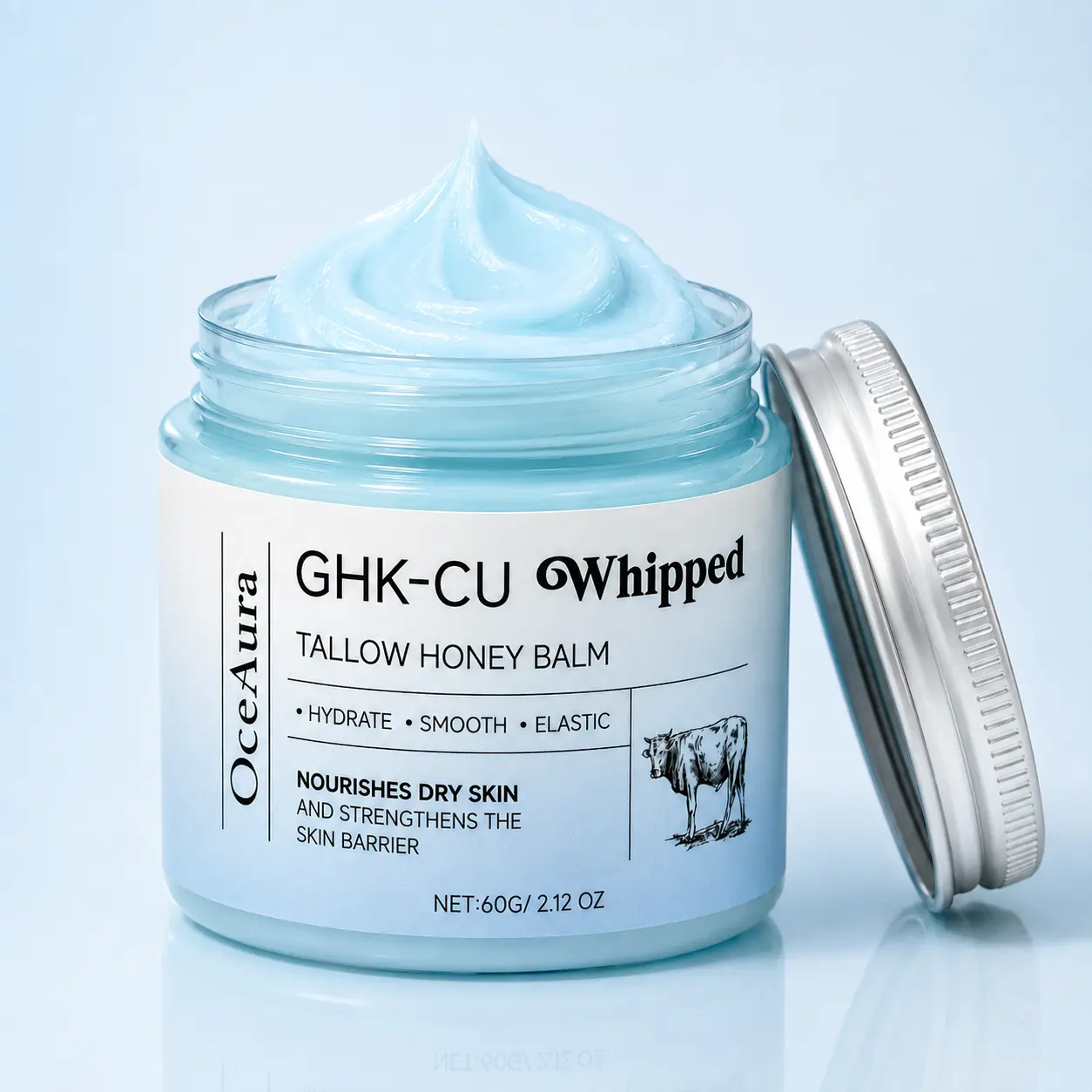GHK-Cu Copper Peptide Beef Tallow Honey Balm Cream, Whipped Face & Body Moisturizer for Dry Skin, Hydrates, Apply Daily Rich Care, 60g