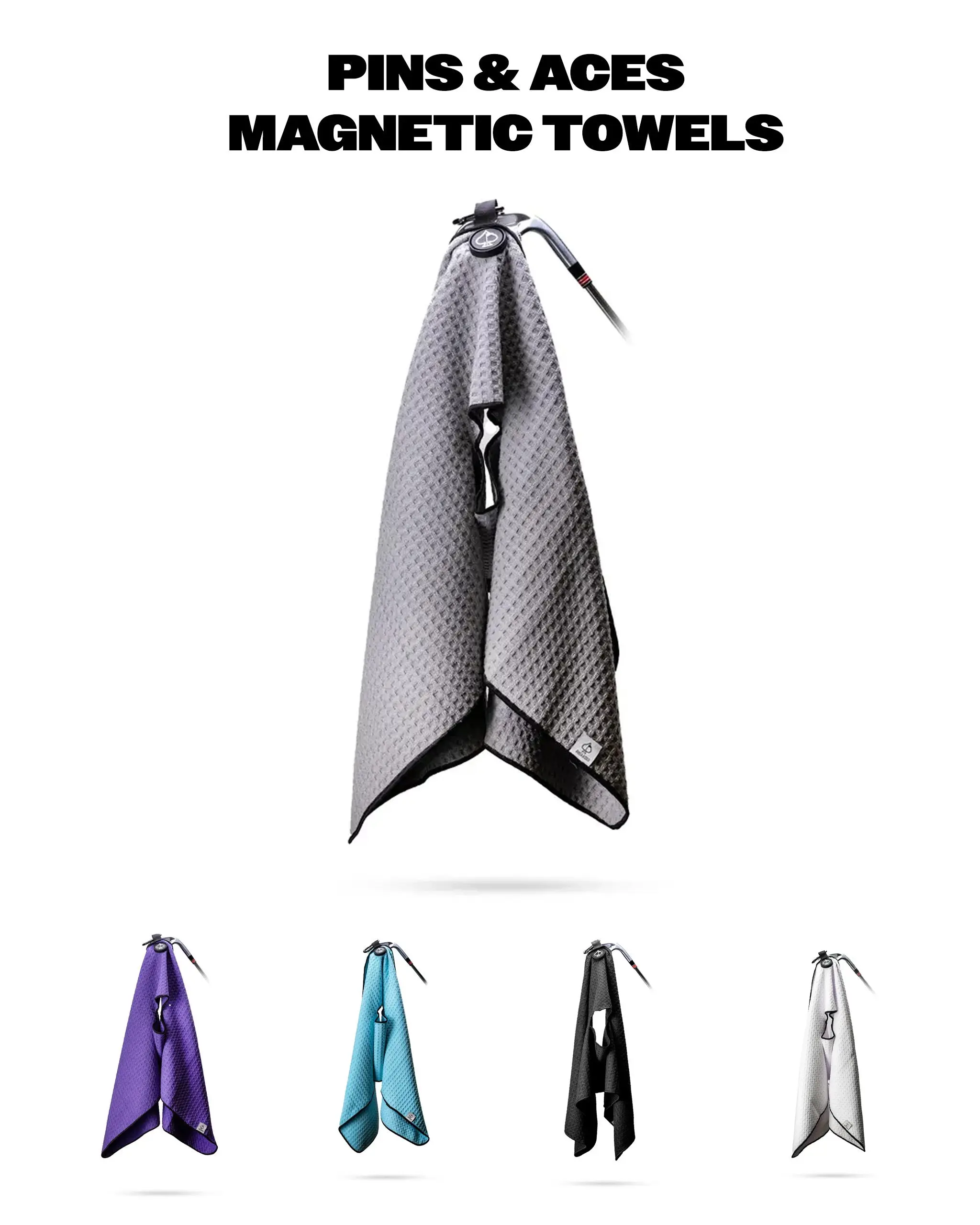 Pins and Aces Magnetic Towel - Premium Waffle Knit Gadget with Strong Magnet for Bags, Carts to Clean Clubs, Balls & More, Golf Gadgets