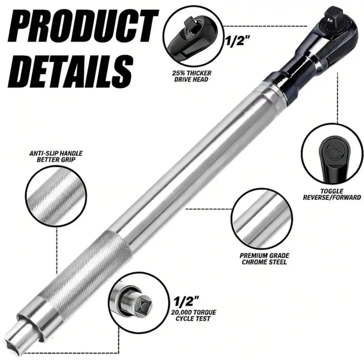 【GHKG】1/2 in High Torque Manual-Automatic Combination Ratchet Wrench, Multi-Functional Extension Hand Tool with Sturdy Construction, Precision Engineering for Car, Home Garage Mechanical Repair