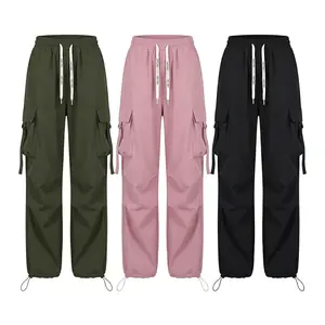 Women's Loose Wide Leg High Waist Work Pants with Pockets Comfortable Daily Wear Multifunctional All-Season Style Breathable Plain Pattern in Diverse Colors Elastic Waist Design for Flexible Fit - Casual,cargo pants women,baggy pants