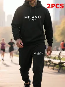 Men's Plus Size Two-Piece Set Hooded Sweatshirt and Sports Pants, Streetwear Tracksuit Set, Sporty Style Outfits, Comfortable Casual Wear, Perfect for Daily Use, Sporty Style Clothes