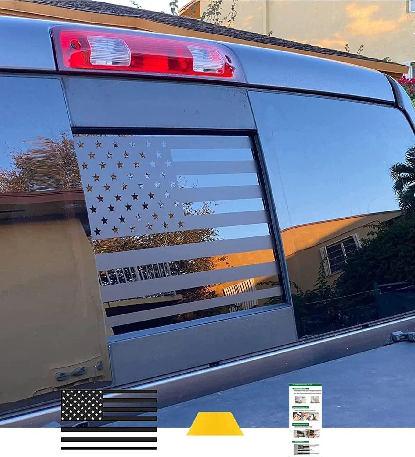 for Toyota Tacoma 2016-2023 Rear Middle Window American Flag Decal, Matte Black USA Flag Decal for Pickup Trucks