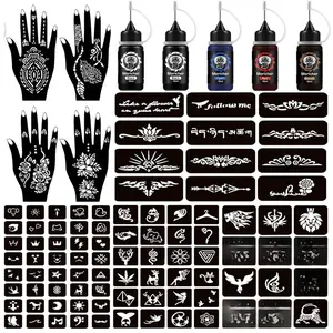 Moricher Temporary Tattoo Kits Henna kit 5 Inks 96 Stencils Cosmetic Grade for Women Men Kids DIY Art Painting Party Gifts
