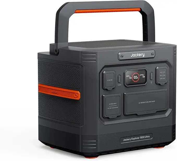 Jackery 1500 Ultra Power Station – 1536Wh LiFePO4, 1800W AC, IP65 Waterproof – Stay Powered During Snowstorms & Emergencies (Solar Ready)