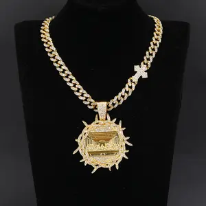 Hip Hop Full Diamond Cuban Chain Men's Necklace Pendant Ornament Thorns Last Supper charm initial gift birthday wed anniversary gift bracelet simple men luxury jewelry