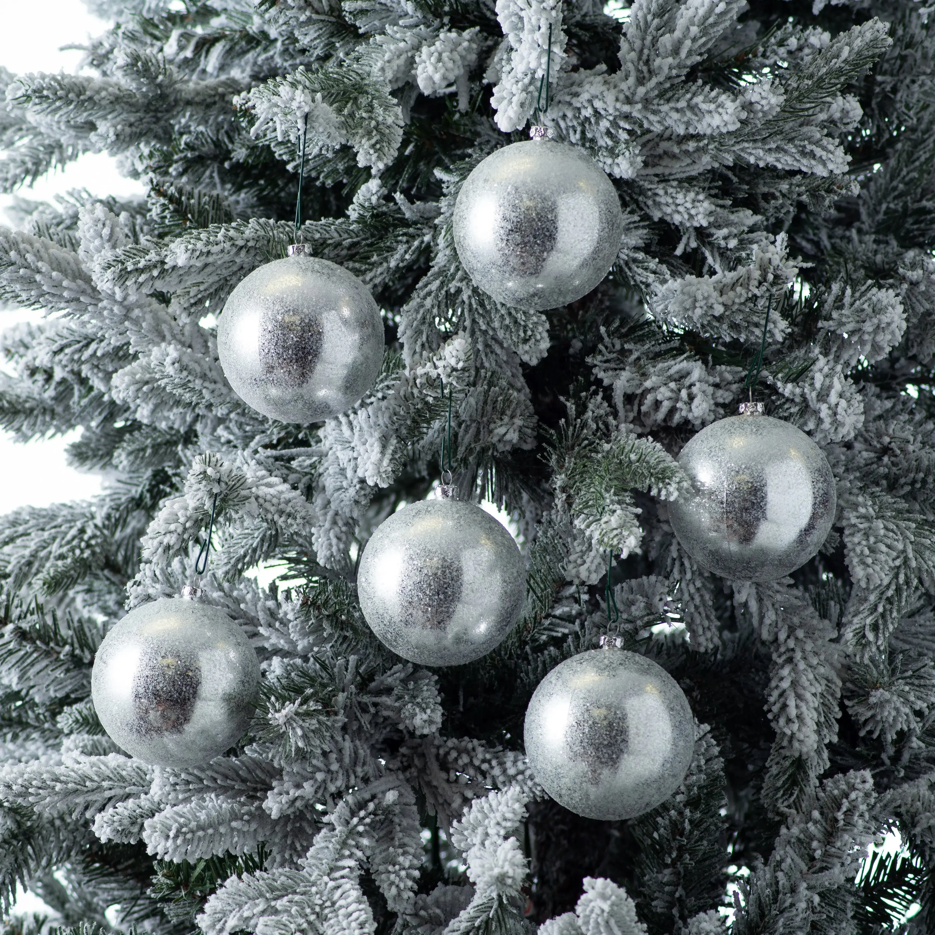 Plastic Silver Sugar Glitter Christmas Tree Decorative Balls, Home Supplies Festive Holiday Tree Ornaments - Set of 6, Christmas Tree Decorations, Artistic