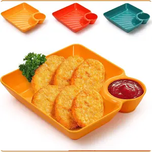 4 pieces potato chips and salsa in a plate, vegetable platter with dipping sauce, sauce rack, Dinner plates, suitable for buffets, family gatherings, appetizers, salsa, barbecue plates, reusable, Dining Plate Set