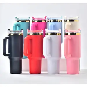 16 Pack H1.0 40oz Powder Coated Gold Plated Tumbler Travel Mug with Copper Rim for Laser Engraving Drinkware Flasks Stainless Steel