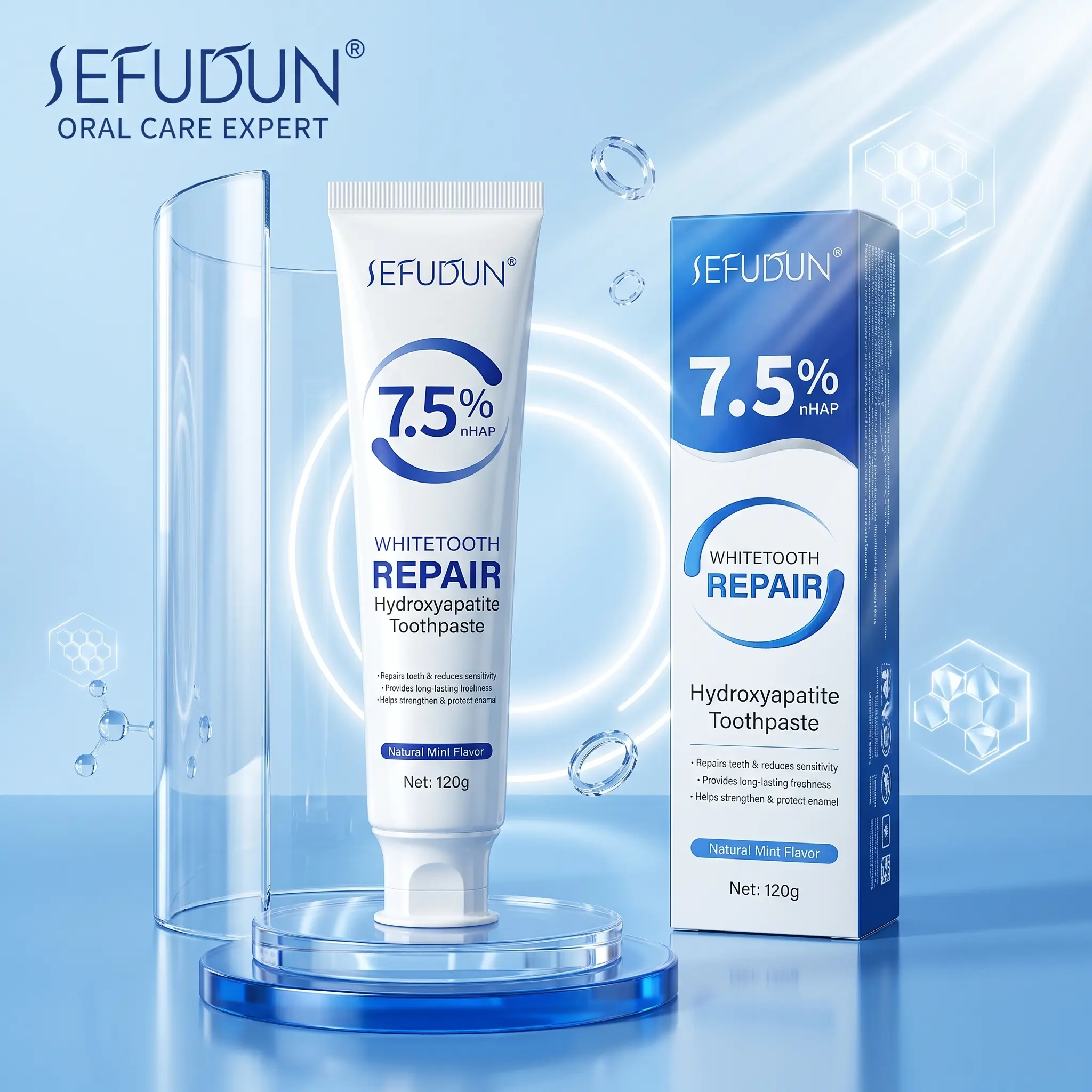 7.5% Nano Hydroxyapatite (nHAP) Toothpaste, 120g Natural Mint Formula for Fresh Breath, Clean-Feeling Teeth & Daily Enamel Care