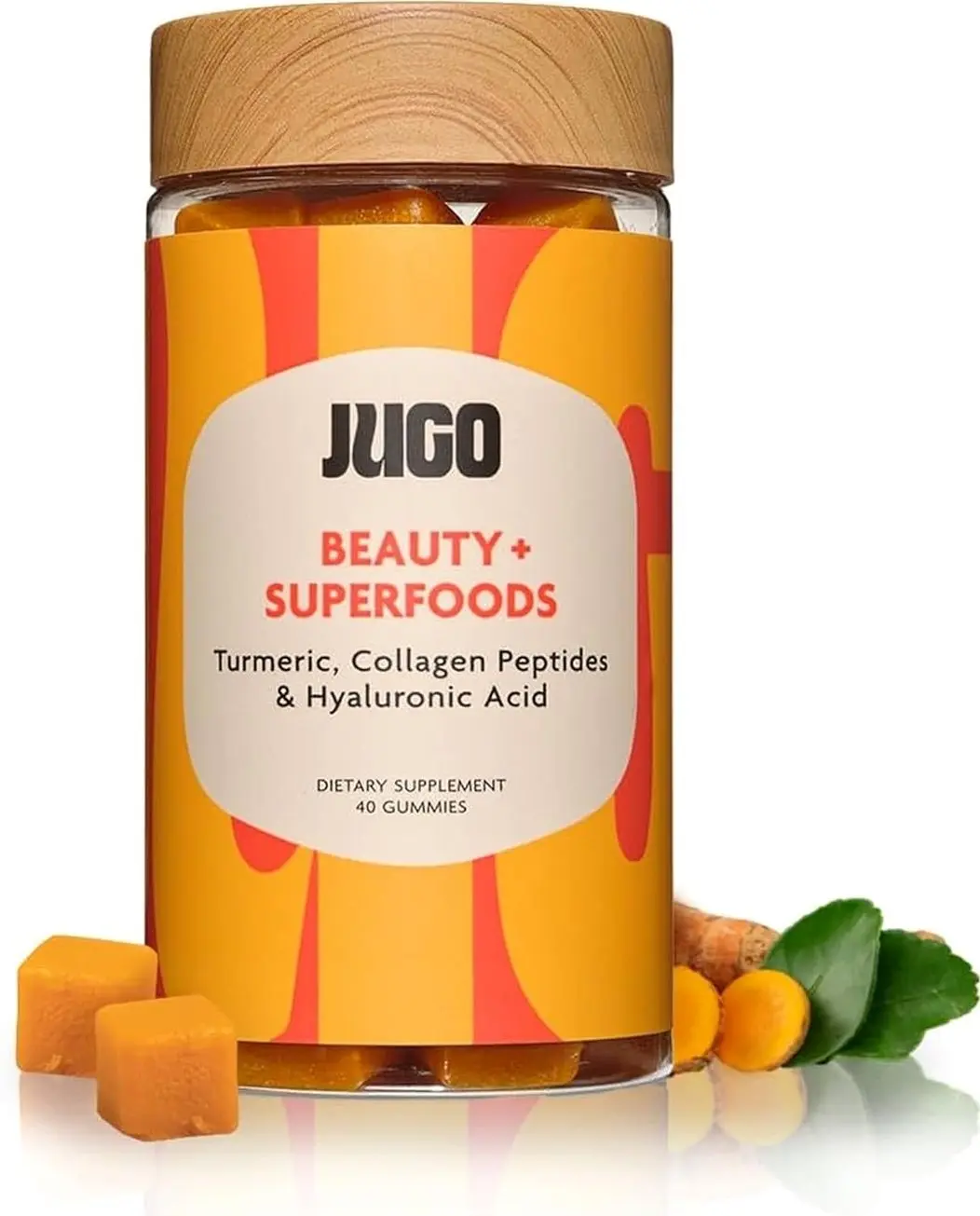 JUGO Beauty + SUPERFOODS Hair, Skin and Nails Collagen Gummies, Hyaluronic Acid and Turmeric Supplement, Cruelty-Free, Gelatin-Free and Gluten-Free Gummy Vitamins, Non-GMO, Made in USA, 40 Count