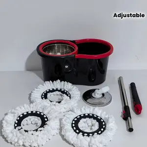 Mop bucket set, spin mop and bucket with wringer set, bathroom mop bucket, 360° rotating mop bucket system, with 3 microfiber mop replacement heads and a 61-inch stainless steel adjustable handle, for floor cleaning