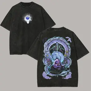 Distressed Retro Mythical Streetwear Tee, Magical Energy Hand Small Front Logo, Epic Serpent Spirit Warrior Oni Artwork Back, Premium Breathable Fabric, Drop Shoulder Oversized Fit Trendy Dark Fantasy All Seasons Outfit fathersdaygift