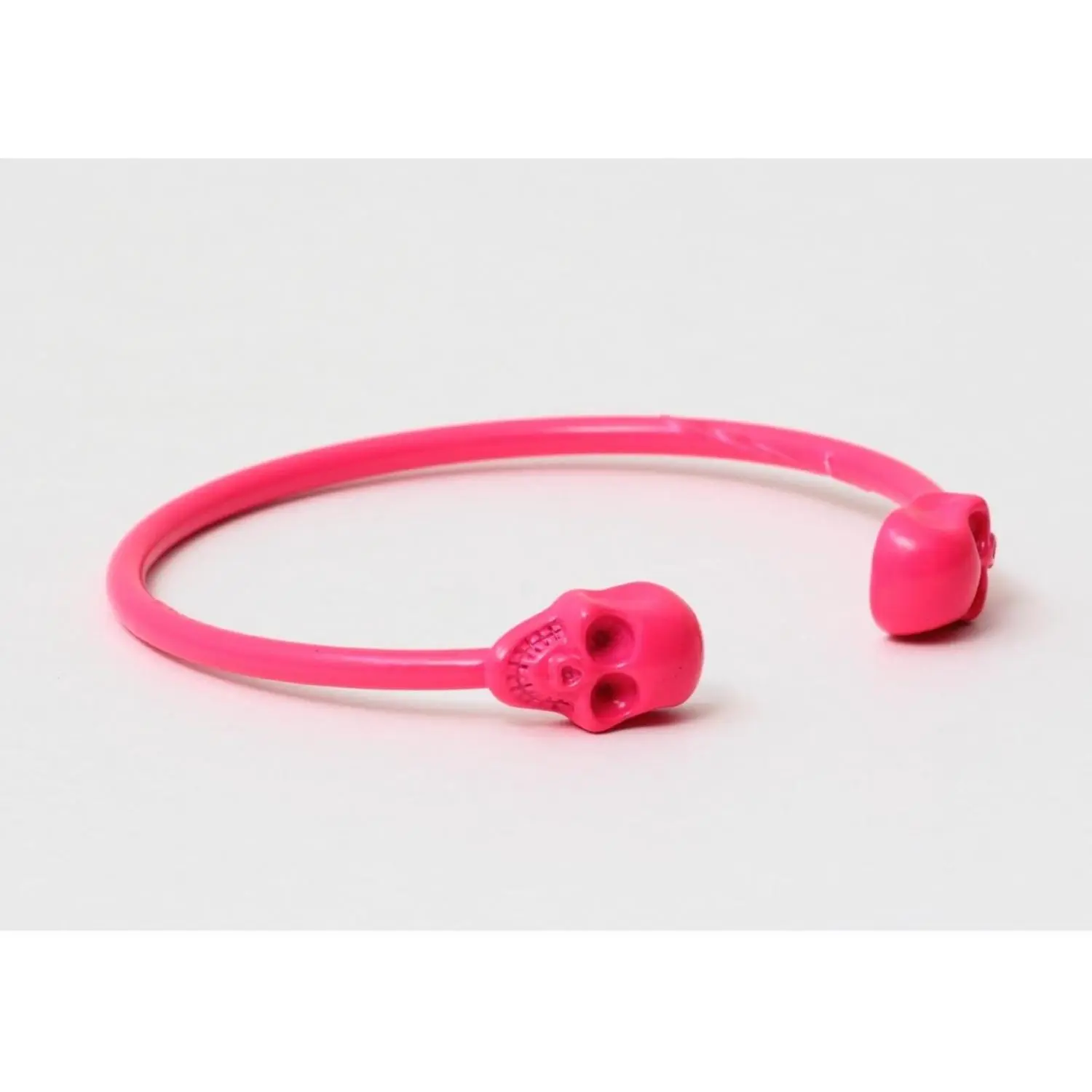 Neon Skulls Torque Bracelet Fluorescent Pink Skeleton Cuff Bangle Fashion Jewelry with Unique Skull Design 2.5 Inches Wide