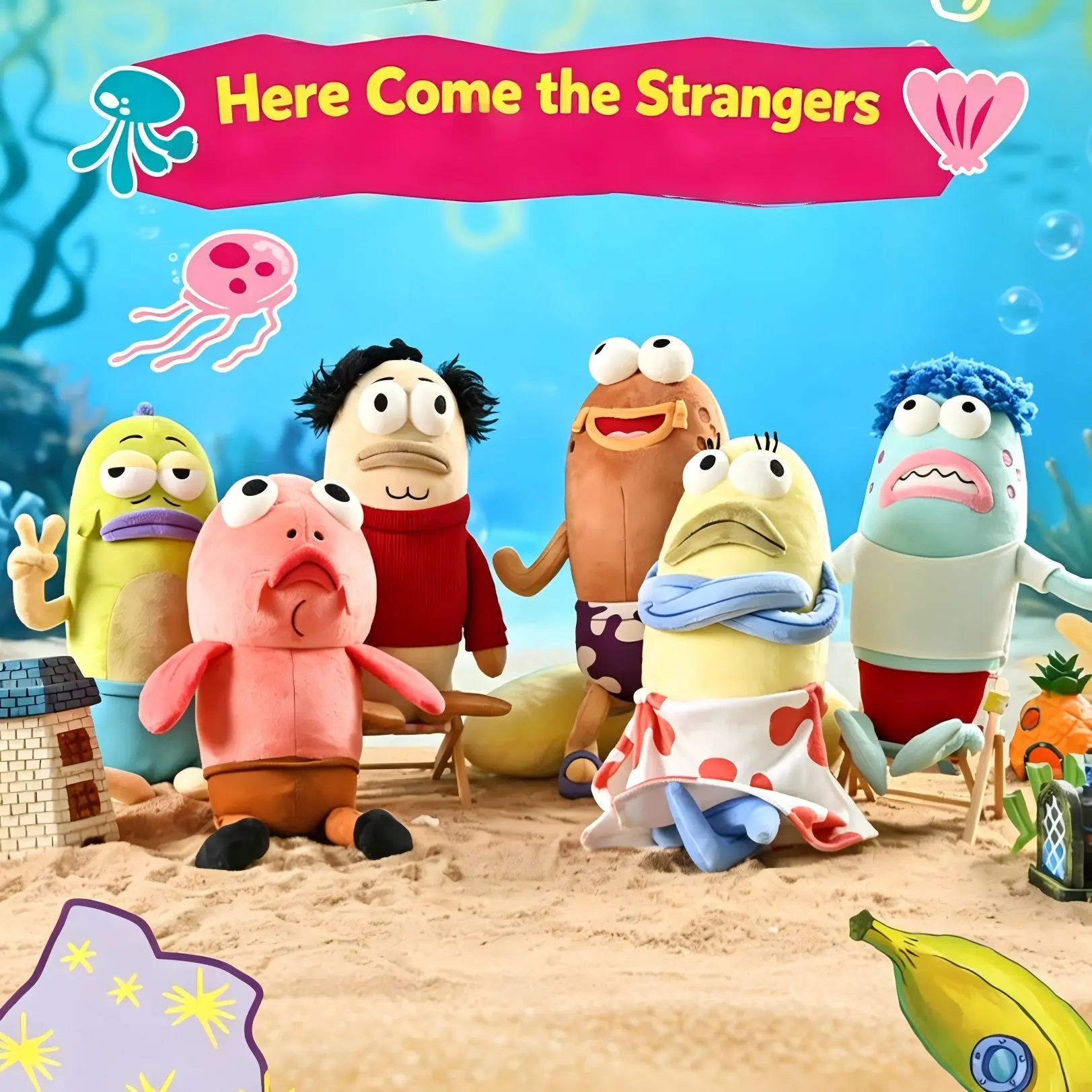 MINISO SpongeBob Series Bikini Bottom Residents Fish Stuffed Toy - 35cm/13.78in Soft Huggable Polyester Plush Doll, Funny Cute Novelty Gift for Friends, Christmas