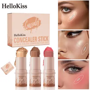 HelloKiss 3 Pack Makeup Stick Set Highlighter Contour & Blush Trio Long Lasting Waterproof Concealer Pen Kit for Natural Face Sculpting & Glow Flawless Radiant Finish