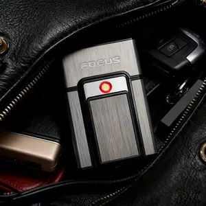 1 pack of 20-cigarette capacity cigarette box lighters, USB rechargeable metal cigarette box lighters, windproof torchlighters, men's small tools, Father's Daygifts, birthday gifts, Christmas gifts