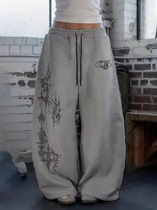 Unisex Street Style Hip-Hop Pants, Gothic Thorn Pattern, Adjustable Drawstring Design, Perfect for Outdoor Streetwear, All Seasons, Casual