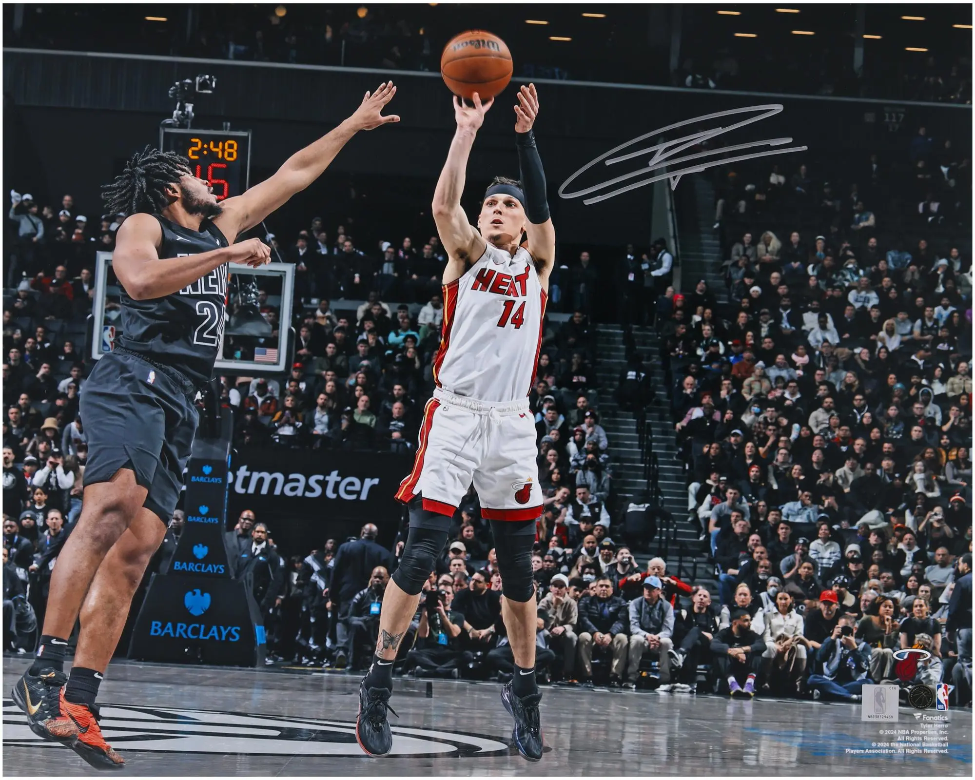 Tyler Herro Miami Heat Autographed 16 x 20 Shooting vs. Brooklyn Nets Photograph - Fanatics Authentic Certified
