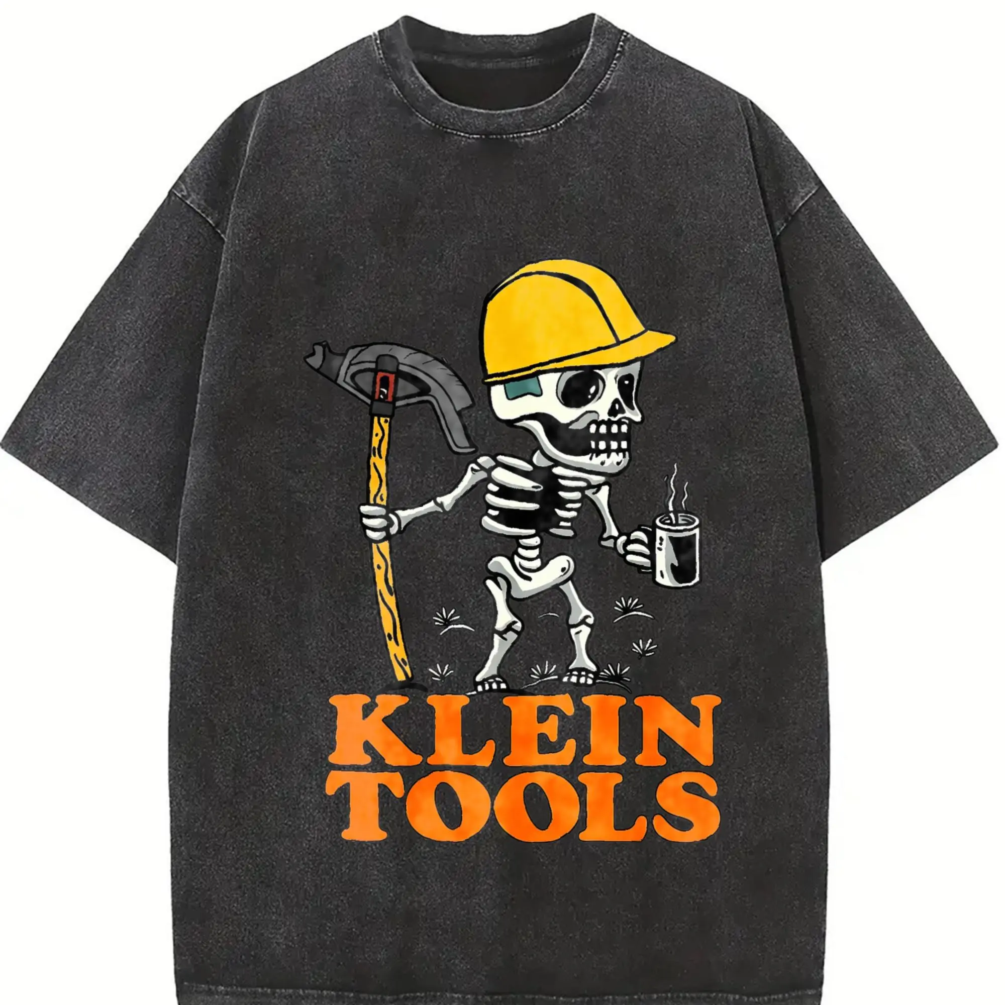 Men's Klein Tools Skeleton Worker Double-Sided Crewneck Round Neck Cotton Short-Sleeve Shirt - Menswear Streetwear Casual Electrician Construction Workwear Top