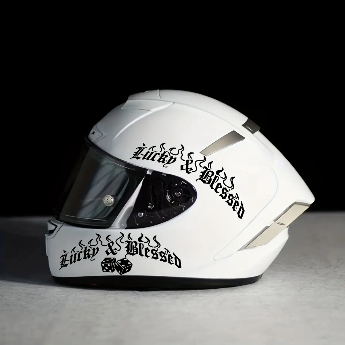 2PCS/SET "Lucky & Blessed" Retro Luck Helmet Sticker, Suitable for Motorcycle Helmet/Car Window/Luggage, Black-White Contrast + Gothic Font & Dice Element Design, Waterproof & Wear-Resistant, Inject a Retro Lucky Trend Vibe into Your Gear